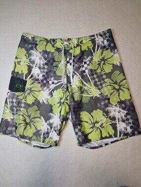 OP Men's Lime Green & Gray Floral Board Shorts
